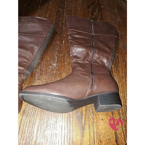 Size 9W DD Wide Calf Lane Bryant Brown Side Zip Stacked Low Block Heel Boots - Picture 6 of 9